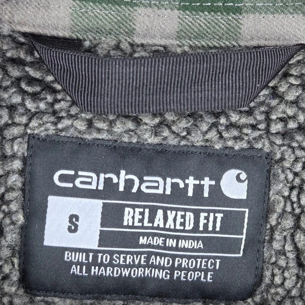 Carhartt Sherpa Lined Flannel Shirt Gray Plaid Outdoor Heavyweight Snap‎ Men's S